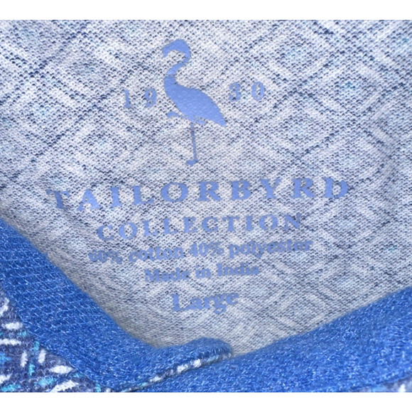 Tailor Byrd Golf Polo Shirt Blue Flamingo Logo‎ Flower Print Stretch Men's Sz L - Picture 5 of 9